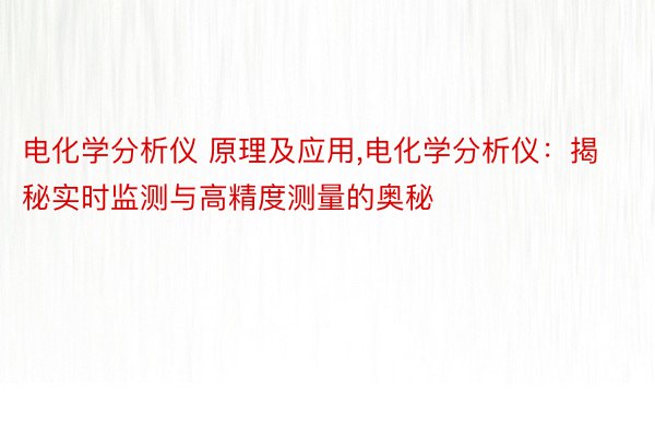 电化学分析仪 原理及应用,电化学分析仪：揭秘实时监测与高精度测量的奥秘